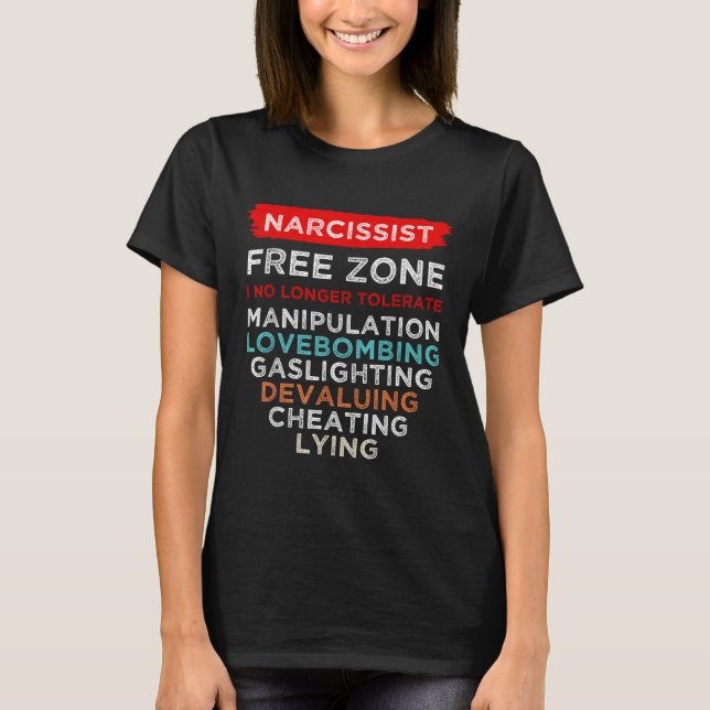Camiseta Consciência Narcisista da Zona Livre Narcisista (Frente)
