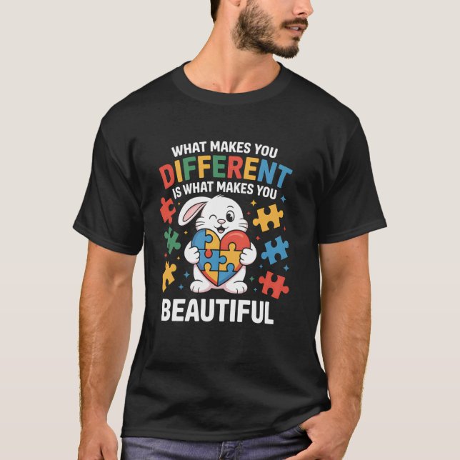 Camiseta Conscientização Bela Peça de Quebra-Cabeça Coelho (Frente)