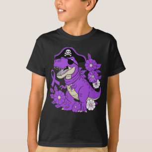 Camiseta Conscientização da Fita Roxa do Dinossauro Pirata