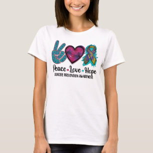 Camiseta Conscientização da Prevenção do Suicídio Paz Amor