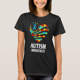 Camiseta Conscientização do Autismo Coração Apoia Mês Autis