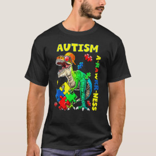 Camiseta Conscientização do Autismo Dino Autista Meninos Fo