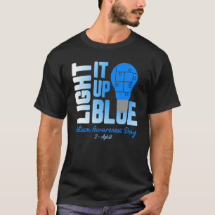 Camiseta Conscientização do Autismo Ilumine a Lâmpada Azul 