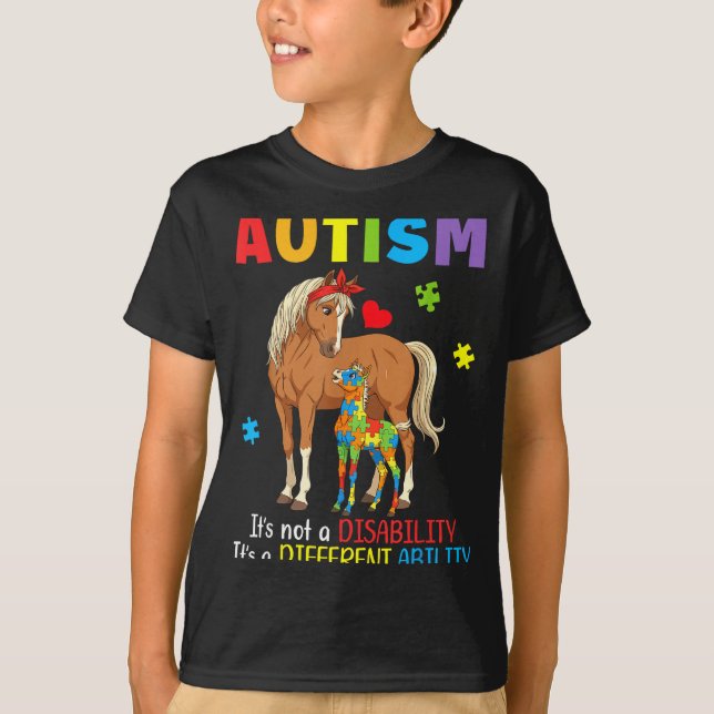 Camiseta Conscientização do Autismo Mãe Cavalo Habilidade D (Frente)