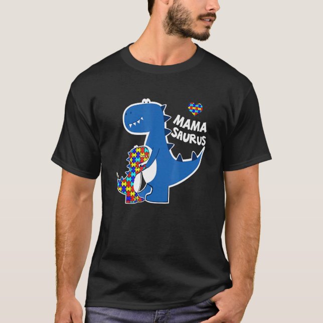 Camiseta Conscientização do Autismo Mamãe Saurus Quebra-Cab (Frente)