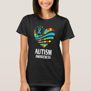 Camiseta Conscientização do Autismo Mulheres Coração Apoio
