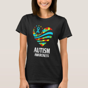 Camiseta Conscientização do Autismo Mulheres Coração Apoio