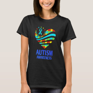 Camiseta Conscientização do Autismo Mulheres Coração Apoio