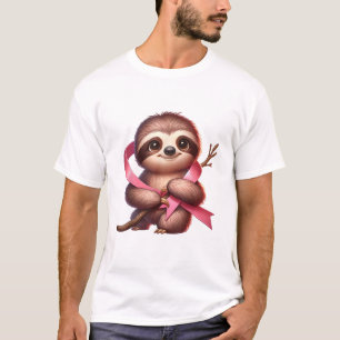 Camiseta Conscientização do Câncer de Mama Sloth Fofo Fita 