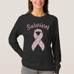 Camiseta Conscientização do Câncer de Mama Xadrez Fita Rosa