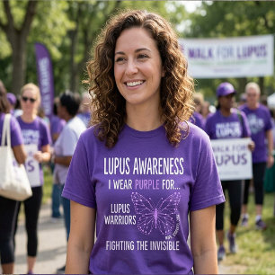 Camiseta Conscientização do Lúpus Eu Uso Roxo Pelos Guerrei