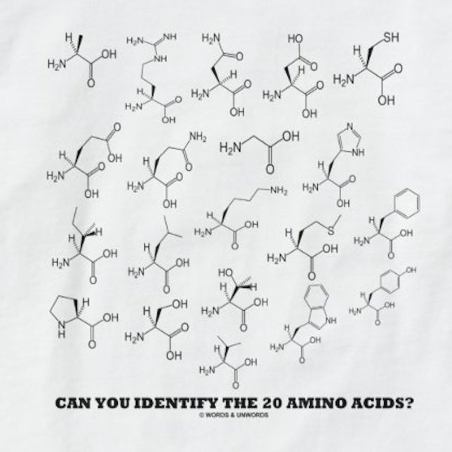 Camiseta Consegue Identificar Os 20 Aminoácidos? Química (Tee featuring the scientific query "Can You Identify The 20 Amino Acids?")