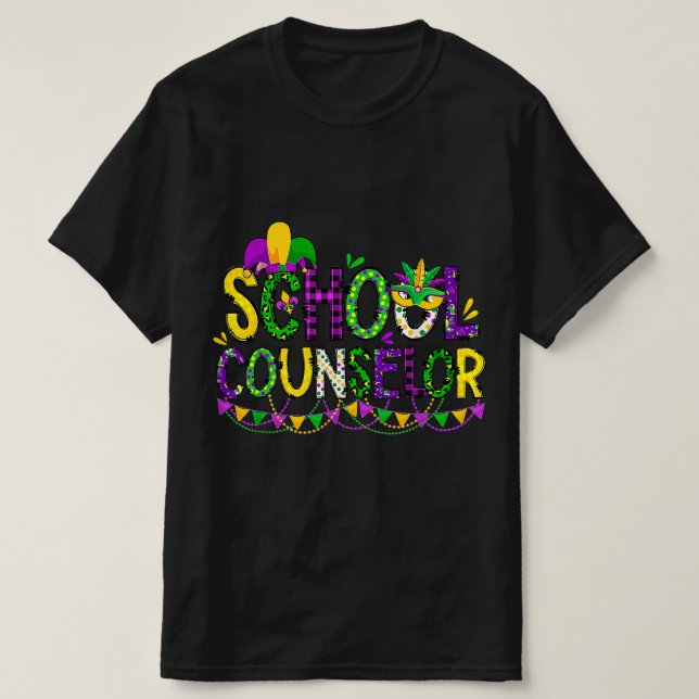 Camiseta Conselheiro da Escola Leopardo Mardi Gras Bead Ter (Frente do Design)