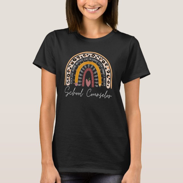 Camiseta Conselheiro Escolar Leopard Rainbow Teach Love Ins (Frente)