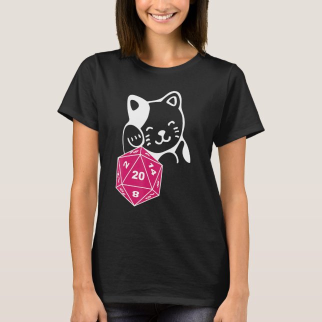 Camiseta Conselho de Dice D20 Dungeon Meowster Caneta e Pap (Frente)