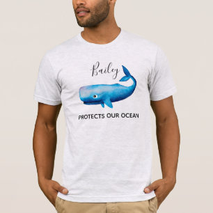 Camiseta Conservação do Oceano Aquarela Whale Sea Beach N