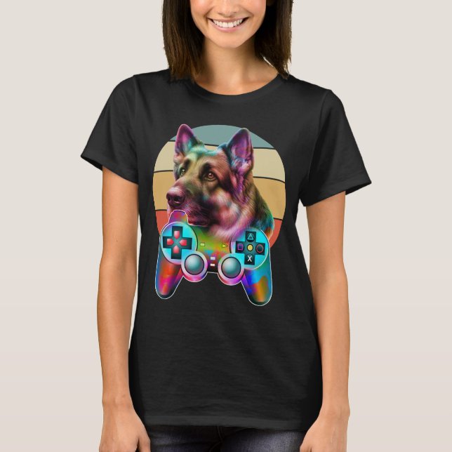 Camiseta console de jogos e cão vintage (Frente)