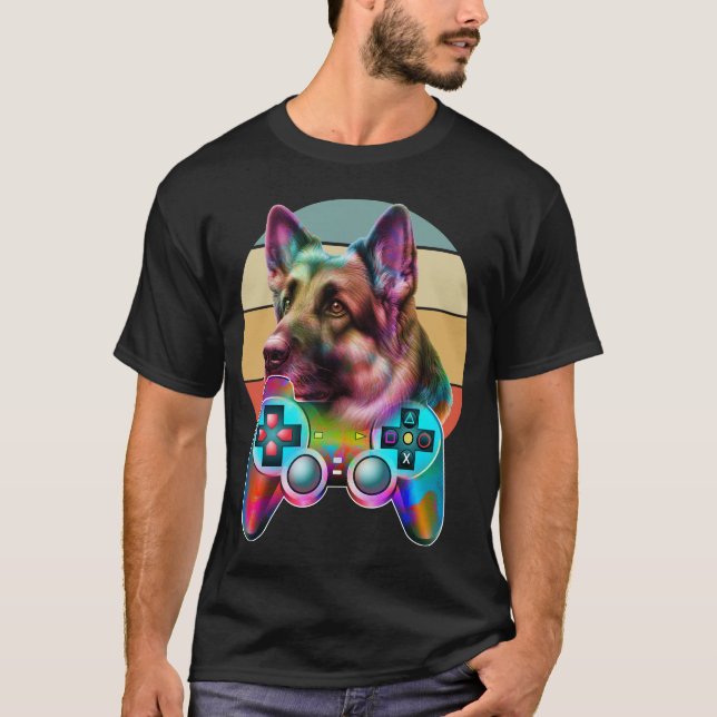Camiseta console de jogos e cão vintage (Frente)
