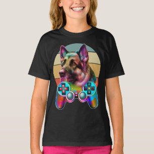 Camiseta console de jogos e cão vintage