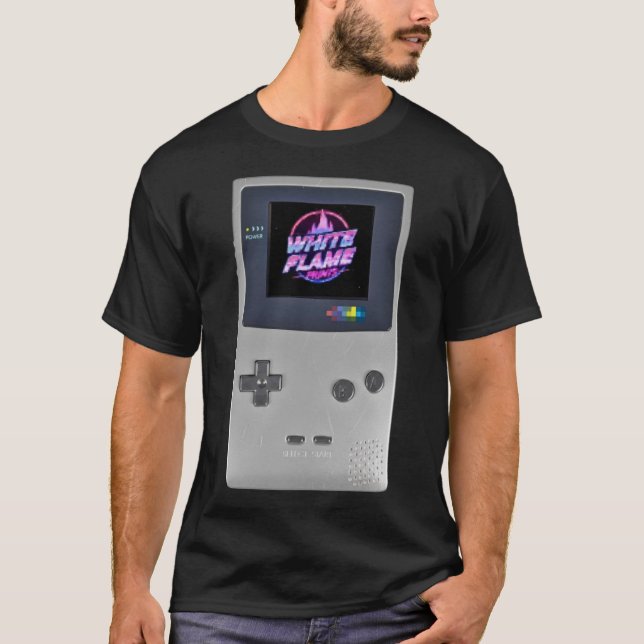 Camiseta Console de Jogos Portátil SILVER Retro 90s Gamer N (Frente)