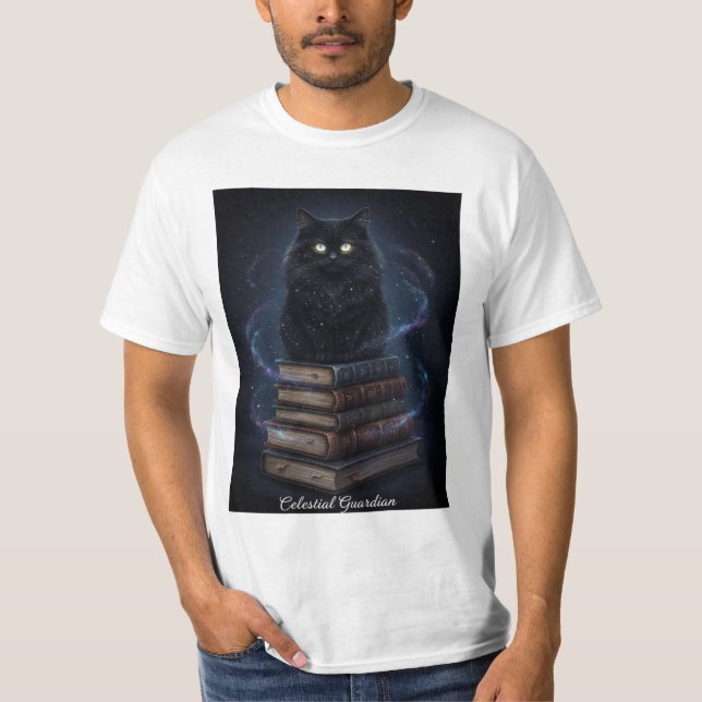 Camiseta Constelação Celestial de Gato Negro Místico (Frente)