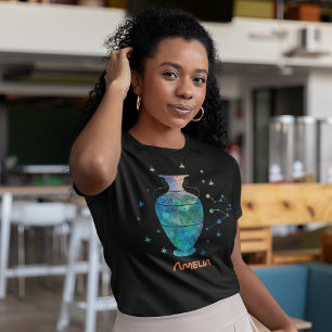 Camiseta Constelação de Aquário Zodíaco Galáxia Aquarela