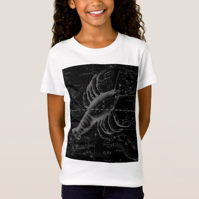 Camiseta Constelação de cancer Mapa Negro Hevelius cerca de (Frente)