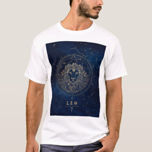 Camiseta Constelação de Leão do Zodíaco em Ouro Falso à Noi
