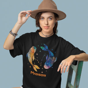 Camiseta Constelação de Peixes Zodíaco Aquarela Estrela Gal