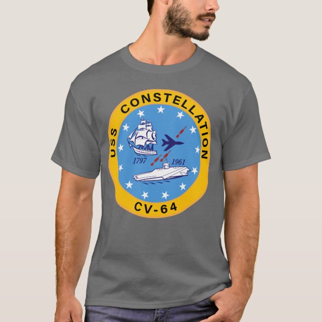 Camiseta Constelação do USS CV-64 Transportadora de aeronav (Frente)