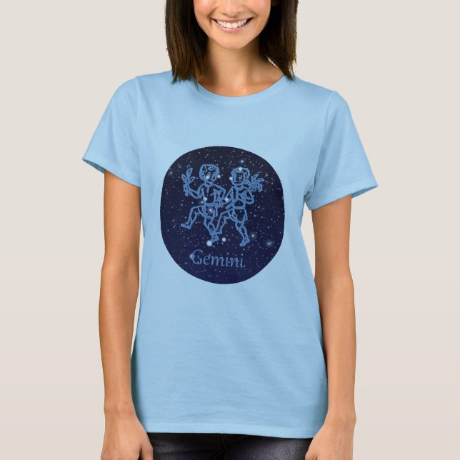 Camiseta Constelação Gemini e Sinal Zodíaco com Estrelas (Frente)