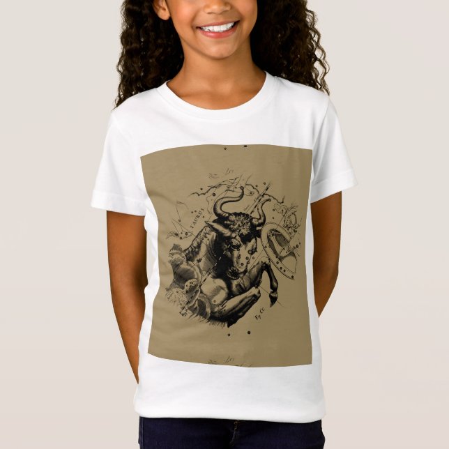 Camiseta Constelação Taurus Zodiac Hevelius 1690 em Taupe (Frente)