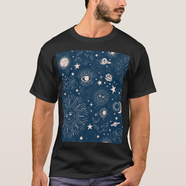 Camiseta Constelações Galácticas: Design de Padrão Espacial (Frente)