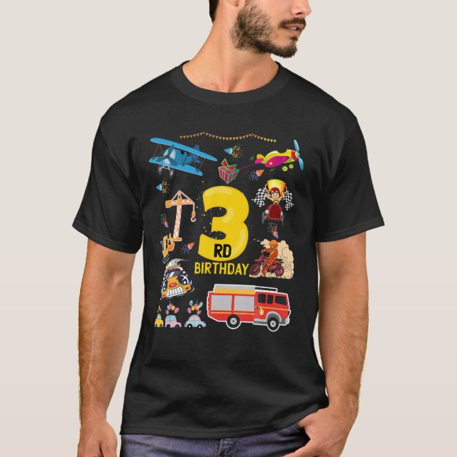 Camiseta Construção de carro de corrida de avião 3 anos ani (Frente)