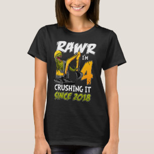 Camiseta Construção Dinossauro Rawr Eu tenho 4 anos 4º Bir