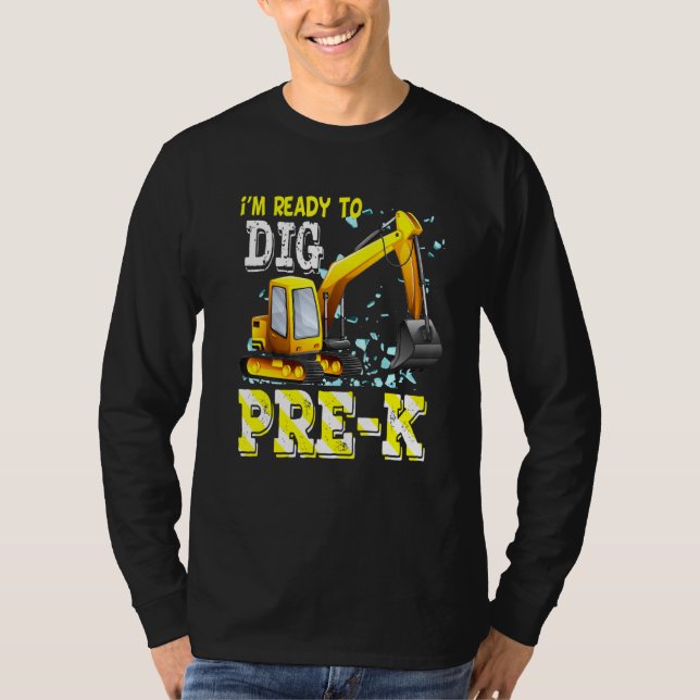 Camiseta Construção Do Escavador Pré-K De Volta À Equipe P  (Frente)