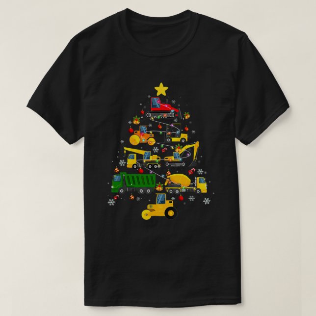 Camiseta Construção Escavadora Árvores de Natal Meninas P (Frente do Design)