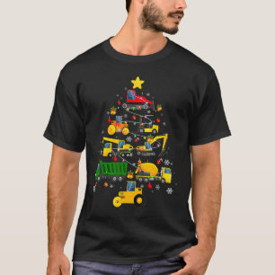 Camiseta Construção Escavadora Árvores de Natal Meninas P
