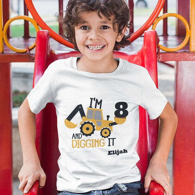 Camiseta Construção Feliz Aniversário Escavando Seu Nome Id (Criador carregado)
