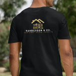 Camiseta Construction employee worker staff gold black<br><div class="desc">Custom construction company gold logo black t-shirt for company employees,  team,  staff.               Easy to personalize on both sides!              Suitable for construction contractors,  building architects,  private and commercial buildings remodeling,  home renovation companies,  real estate consultants,  and agents.</div>