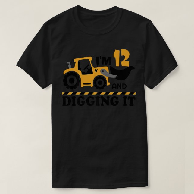 Camiseta Construction Truck It's My 12th Birthday 12 Years  (Frente do Design)