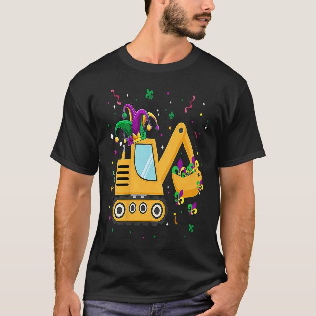Camiseta Construction Truck Mardi Gras  For Kids Toddler Bo (Frente)