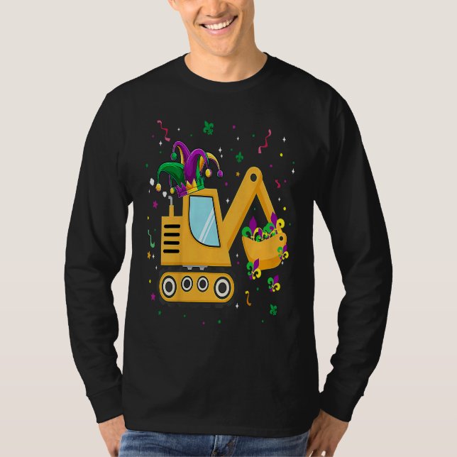 Camiseta Construction Truck Mardi Gras  For Kids Toddler Bo (Frente)