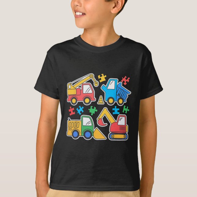 Camiseta Construction Trucks Excavator Autism Awareness Tee (Frente)
