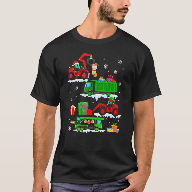 Camiseta Construction Vehicle Christmas Red Trucks Winter B (Frente)
