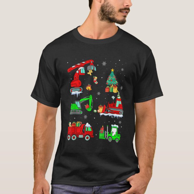 Camiseta Construction Vehicle Christmas Red Trucks Winter B (Frente)