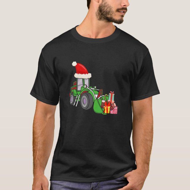 Camiseta Construction Vehicle Christmas Santa Hat Girl Boy  (Frente)