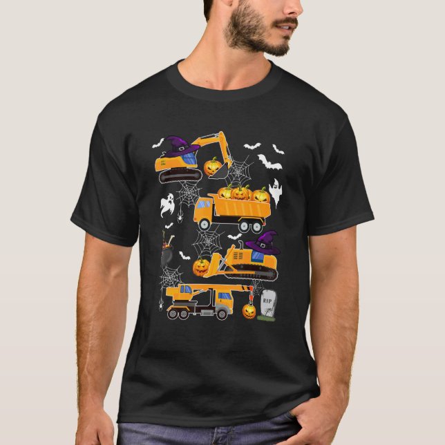 Camiseta Construction Vehicle Halloween Crane Truck Pumpkin (Frente)