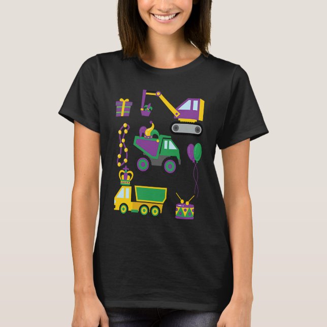 Camiseta Construction Vehicle Mardi Gras Toddlers Boys (Frente)