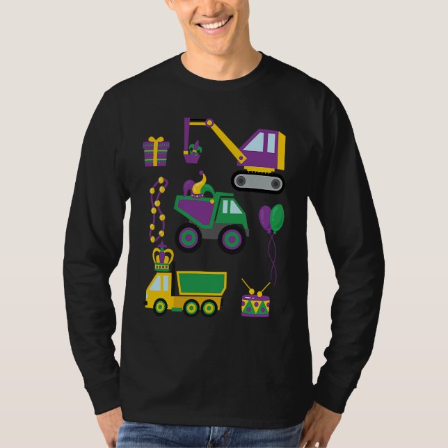 Camiseta Construction Vehicle Mardi Gras Toddlers Boys (Frente)
